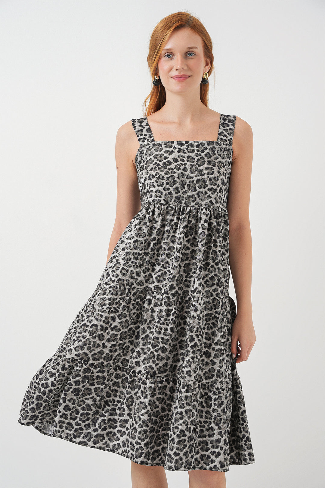 Bigdart Robe midi à bretelles à motifs pour femme 2577 - Anthracite