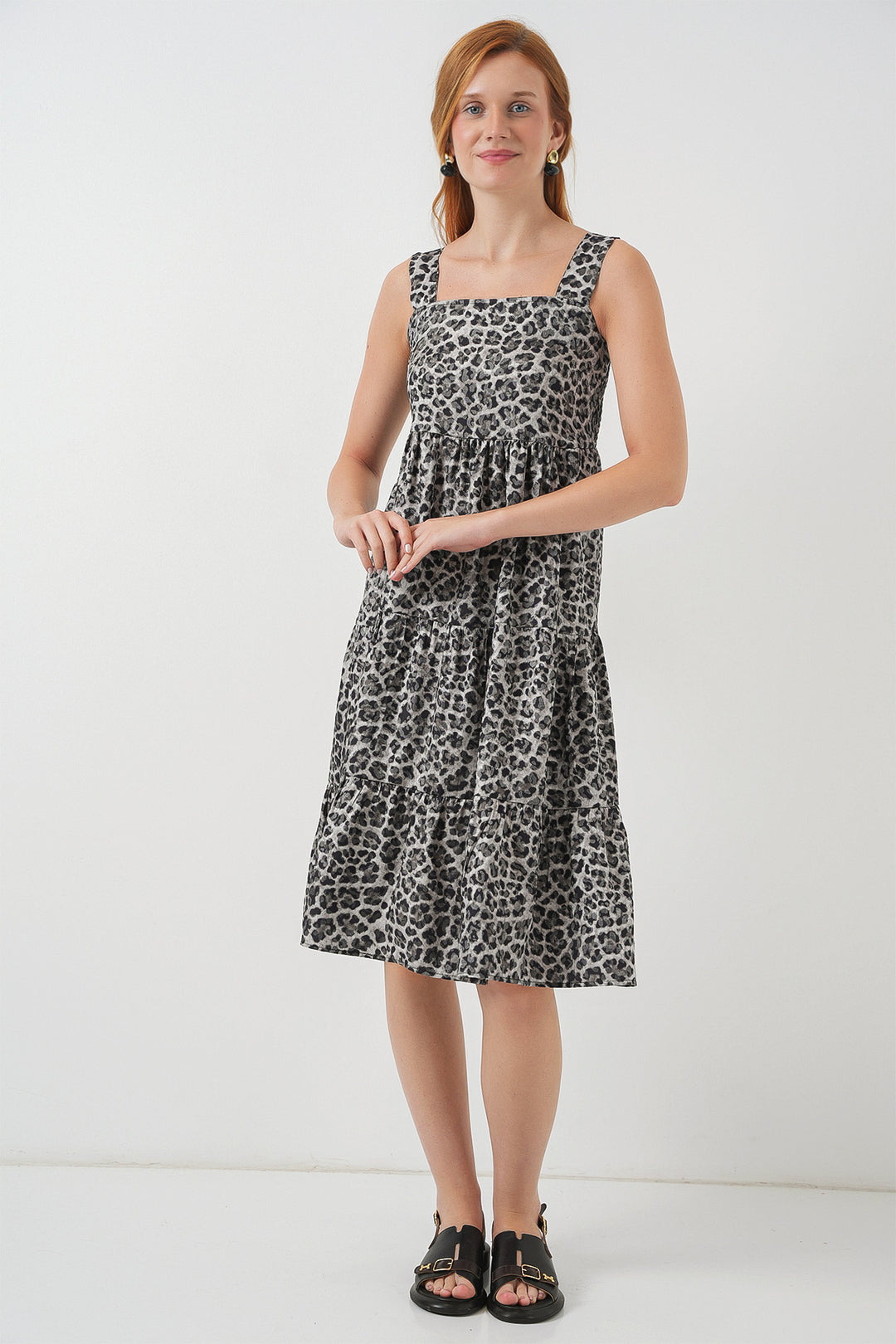 Bigdart Robe midi à bretelles à motifs pour femme 2577 - Anthracite