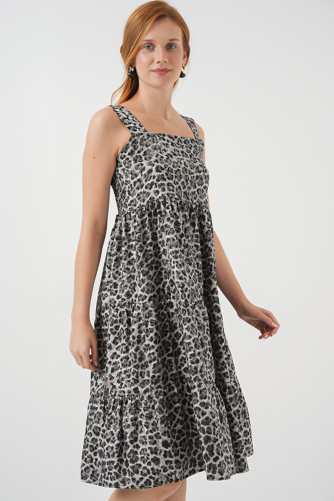 Bigdart Robe midi à bretelles à motifs pour femme 2577 - Anthracite