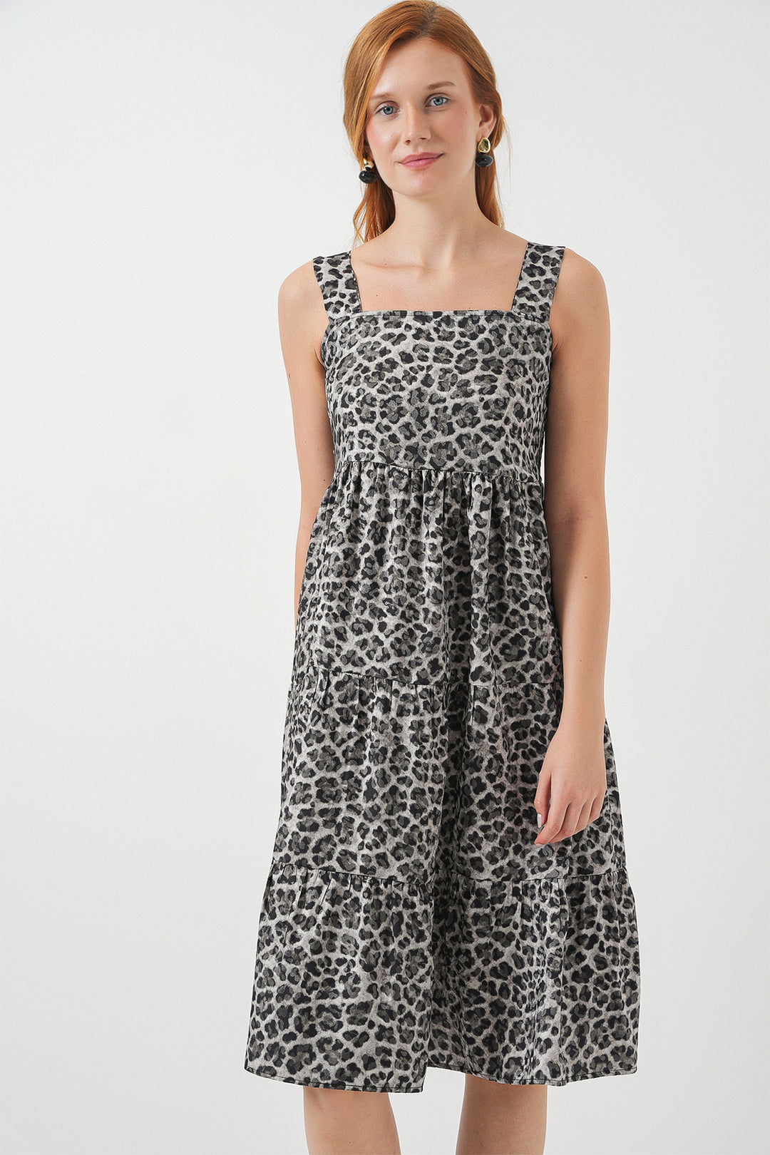 Bigdart Robe midi à bretelles à motifs pour femme 2577 - Anthracite