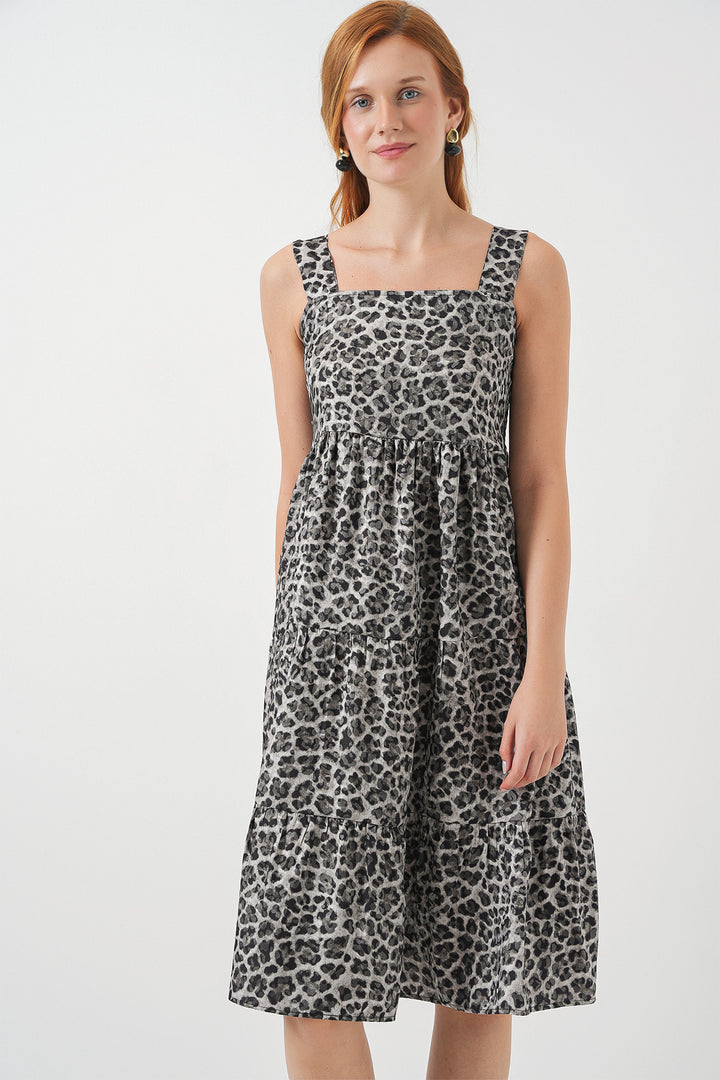 Bigdart Robe midi à bretelles à motifs pour femme 2577 - Anthracite