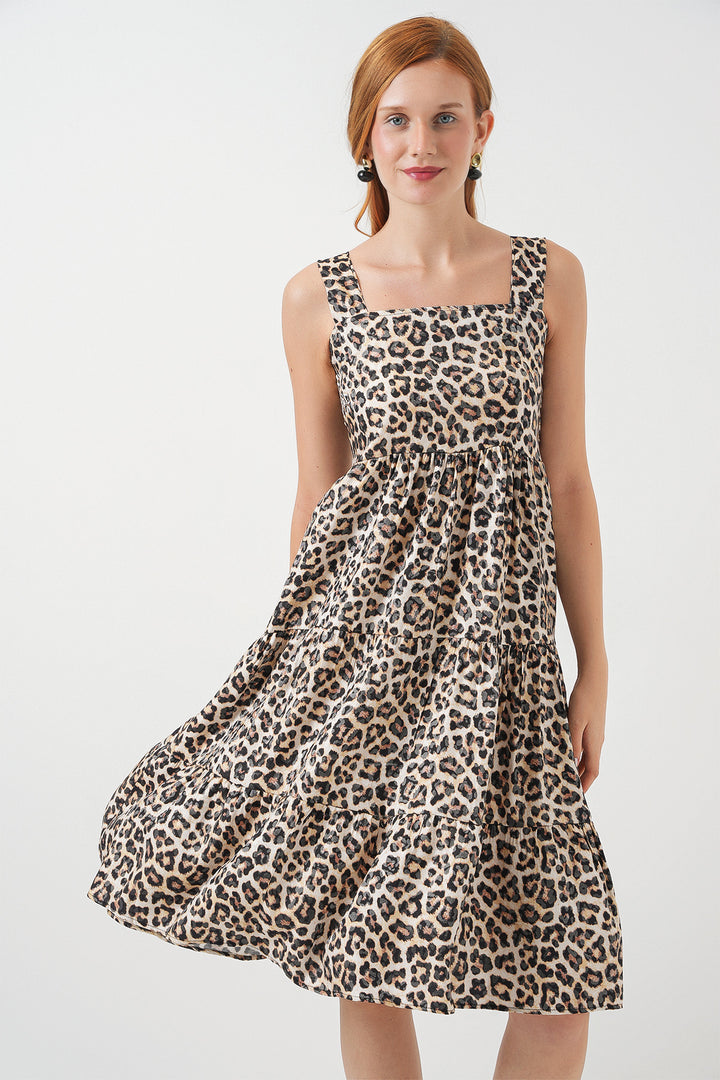 Bigdart Robe Midi à Bretelles Imprimée Femme 2577 - Marron