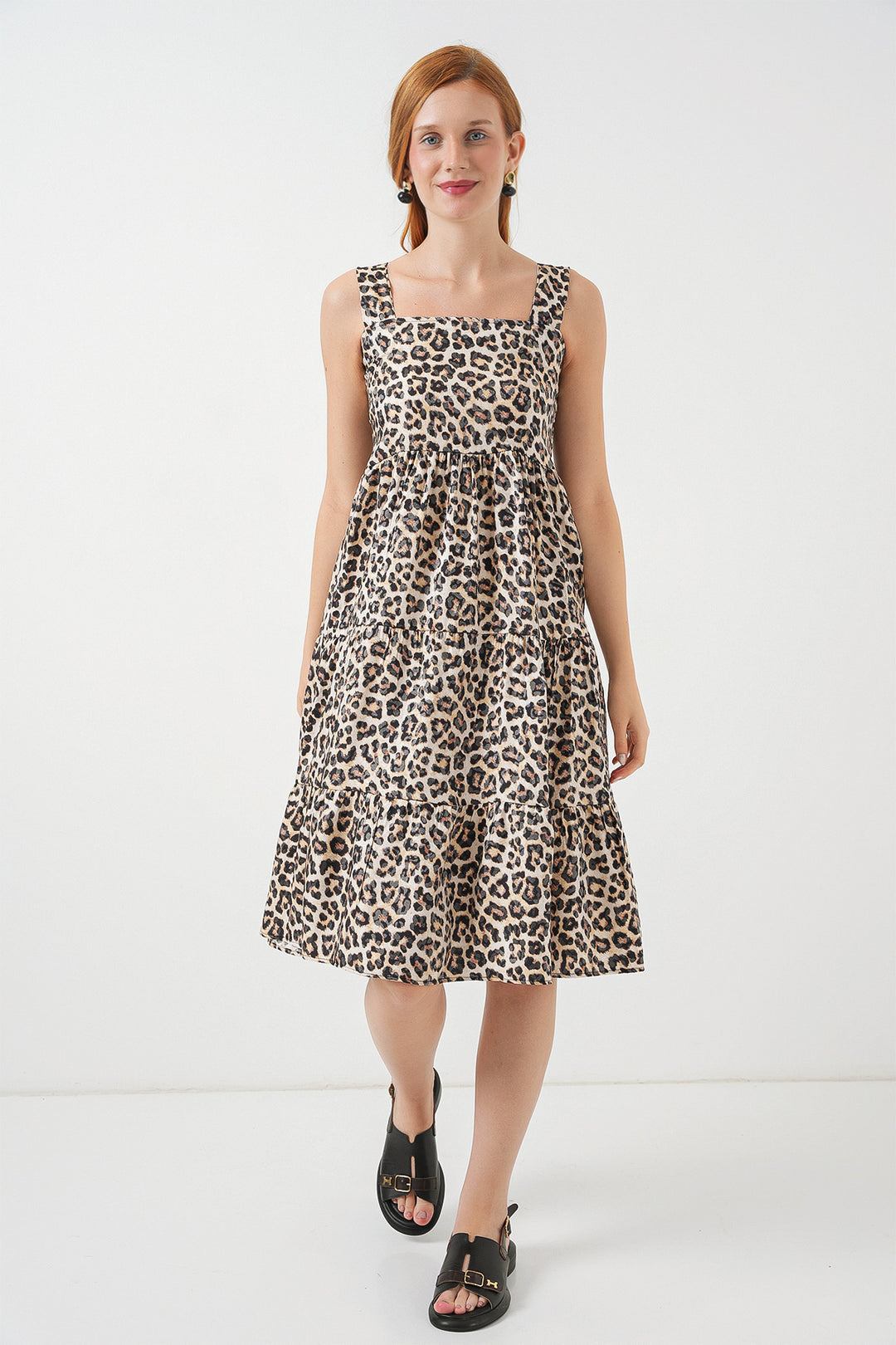 Bigdart Robe Midi à Bretelles Imprimée Femme 2577 - Marron