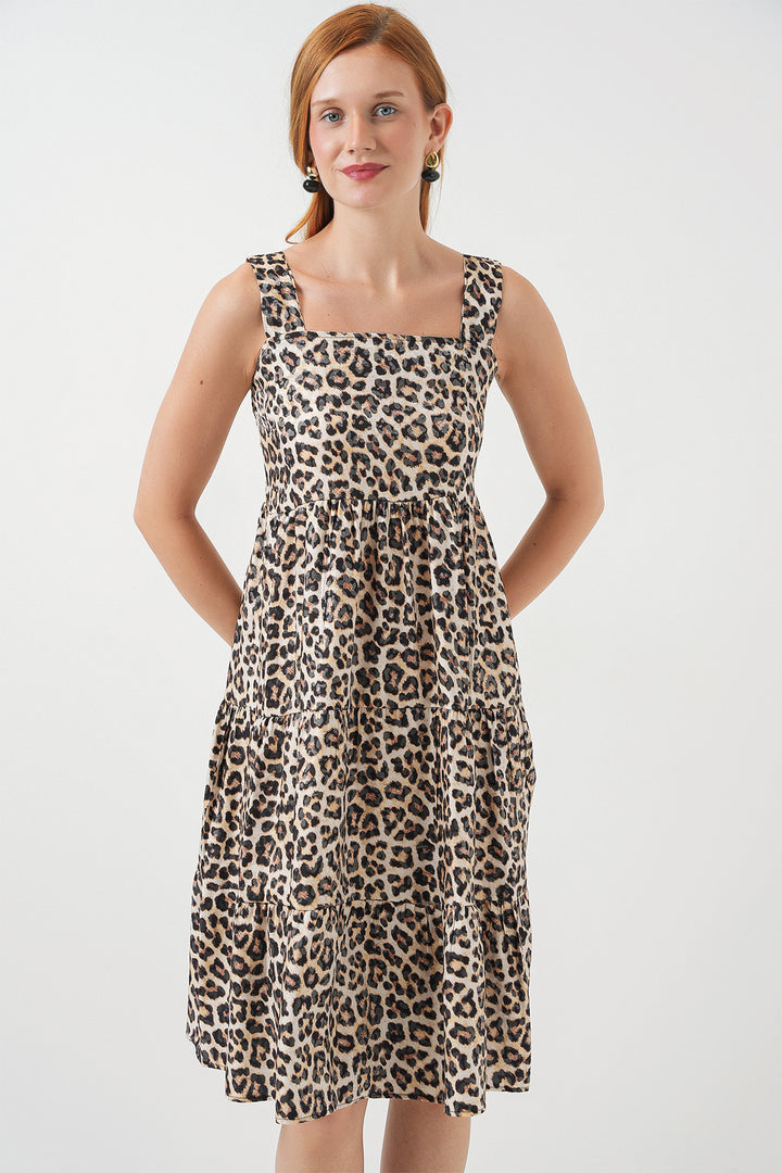 Bigdart Robe Midi à Bretelles Imprimée Femme 2577 - Marron