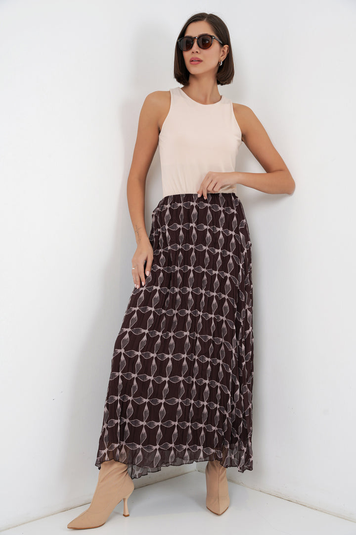 Bigdart Jupe en chiffon doublée à motifs pour femme 8058 - Marron