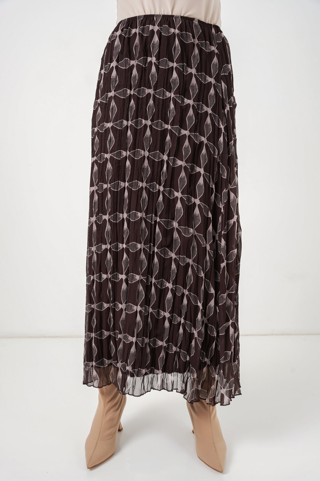 Bigdart Jupe en chiffon doublée à motifs pour femme 8058 - Marron