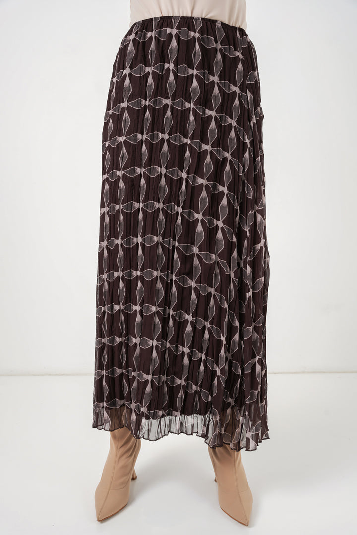 Bigdart Jupe en chiffon doublée à motifs pour femme 8058 - Marron