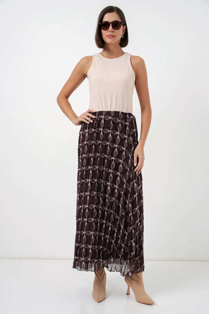 Bigdart Jupe en chiffon doublée à motifs pour femme 8058 - Marron