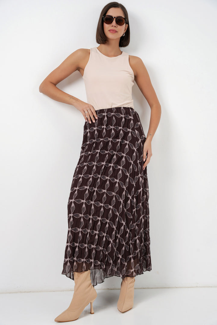 Bigdart Jupe en chiffon doublée à motifs pour femme 8058 - Marron