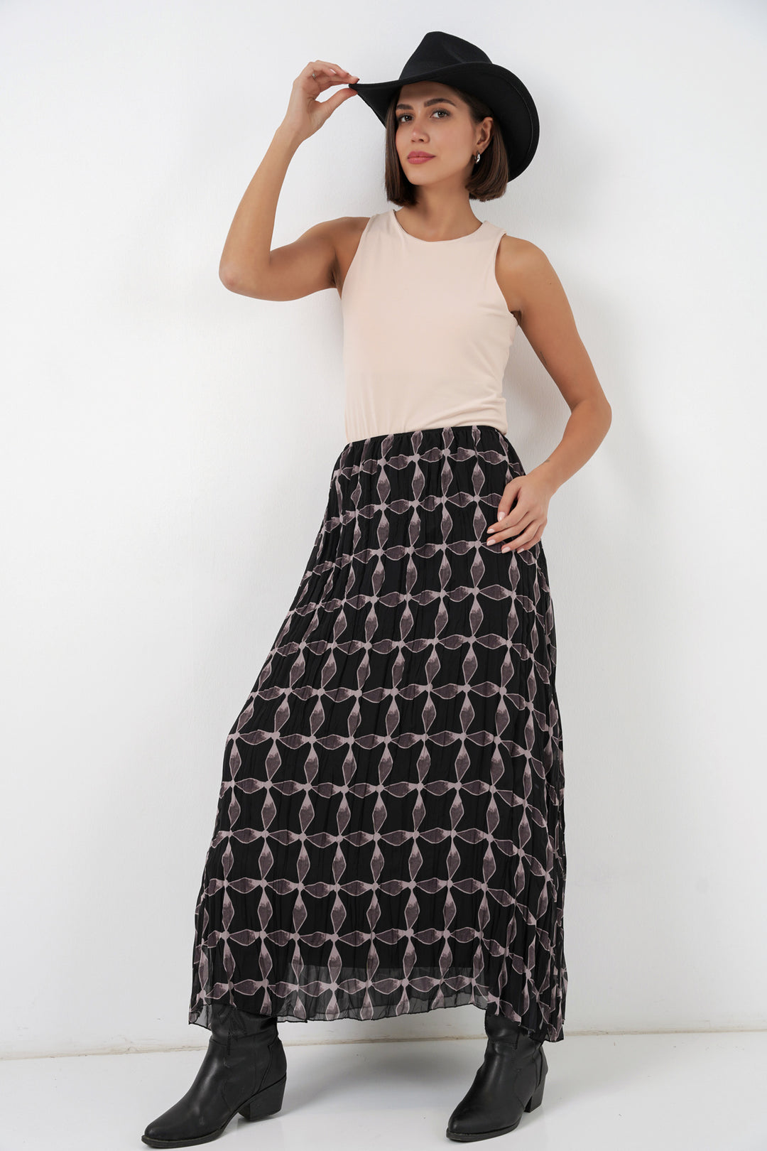 Bigdart Jupe en chiffon doublée à motifs pour femme 8058 - Noir