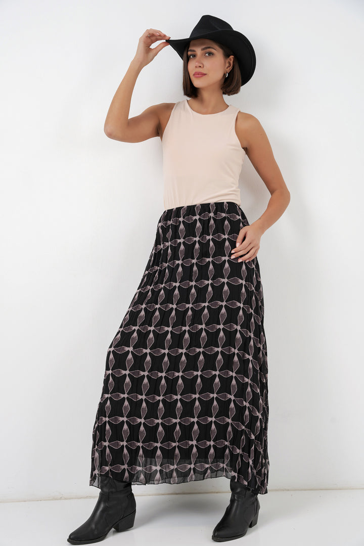 Bigdart Jupe en chiffon doublée à motifs pour femme 8058 - Noir