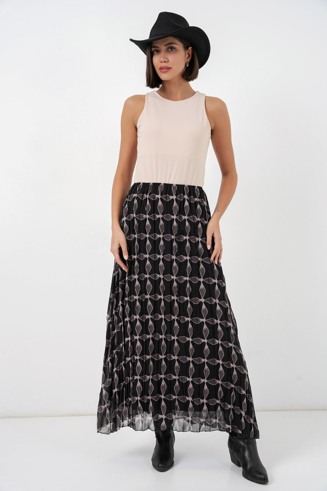 Bigdart Jupe en chiffon doublée à motifs pour femme 8058 - Noir