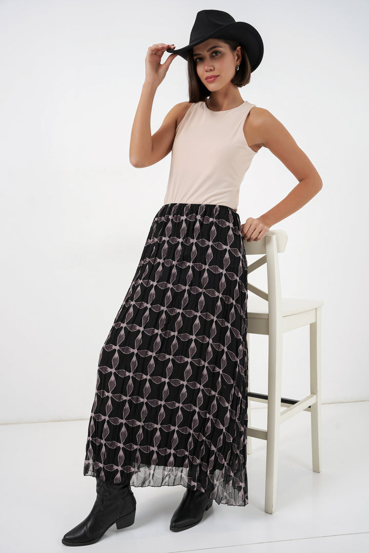 Bigdart Jupe en chiffon doublée à motifs pour femme 8058 - Noir