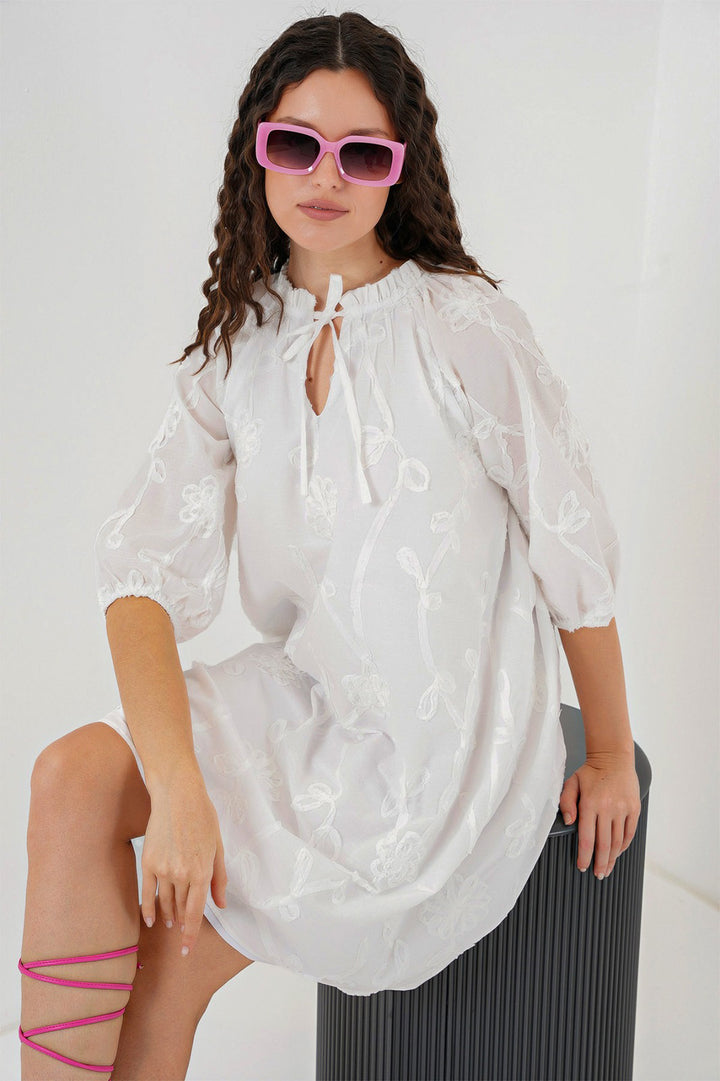 Bigdart Robe courte à motifs pour femme 2528 - Blanc