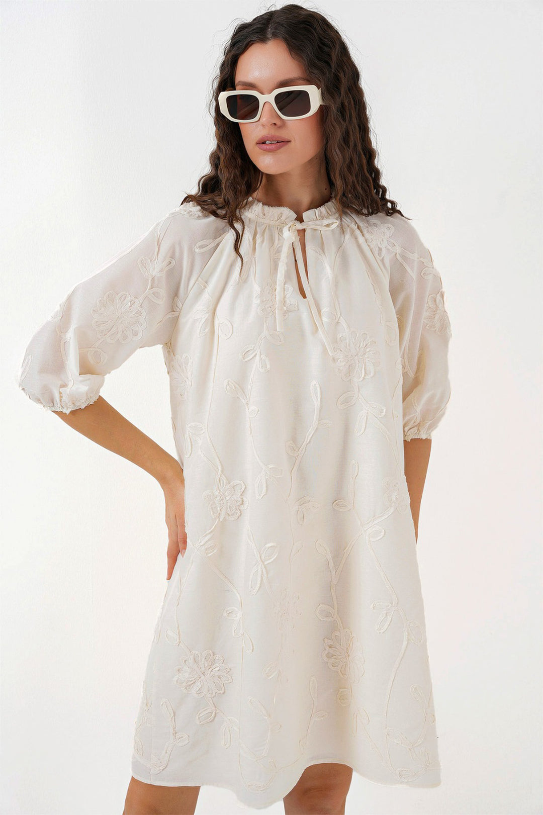 Bigdart Robe courte à motifs pour femme 2528 - Crème