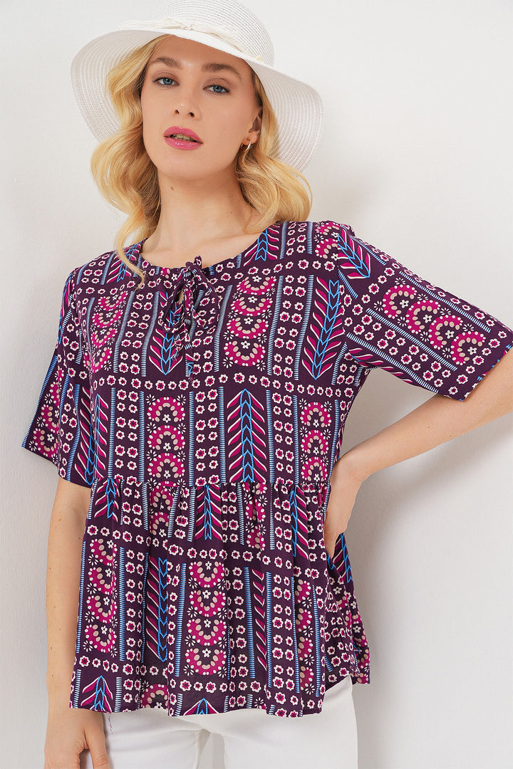 Bigdart Blouse à motifs à manches courtes pour femmes 969 - Bordeaux