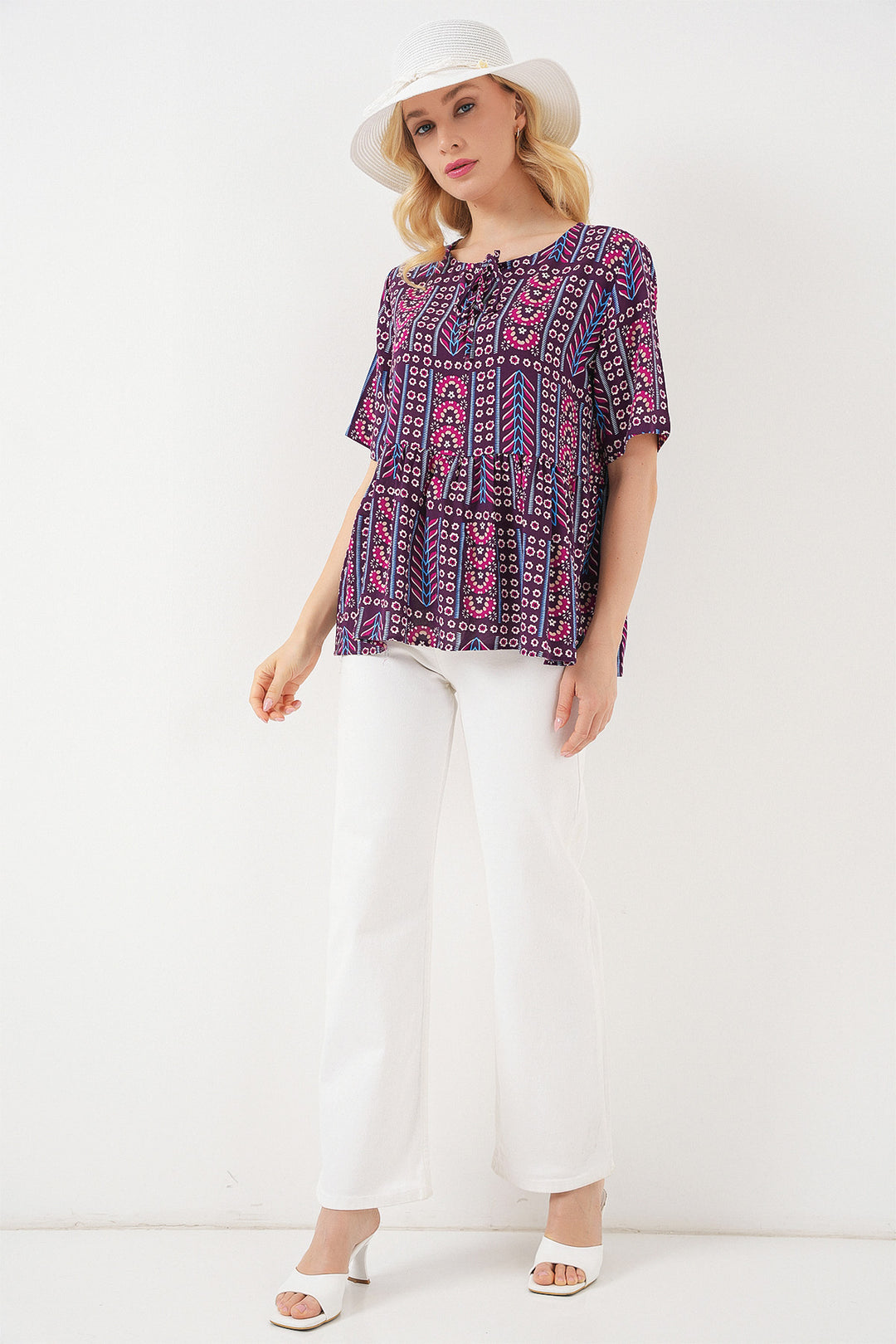 Bigdart Blouse à motifs à manches courtes pour femmes 969 - Bordeaux