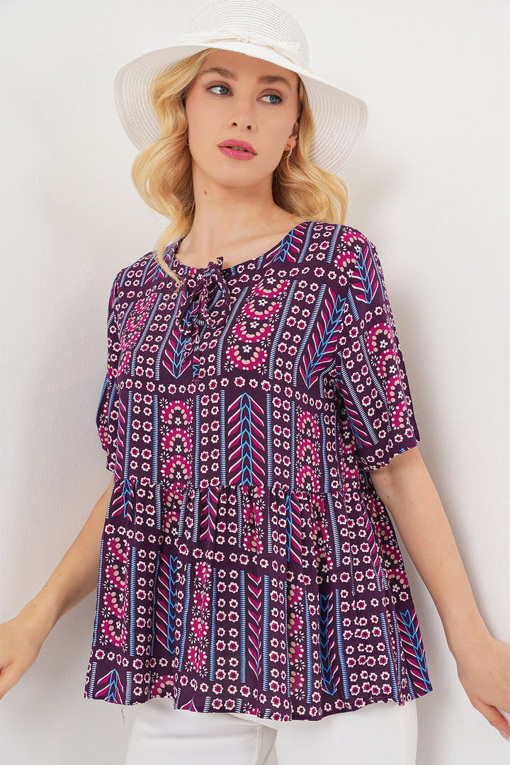 Bigdart Blouse à motifs à manches courtes pour femmes 969 - Bordeaux