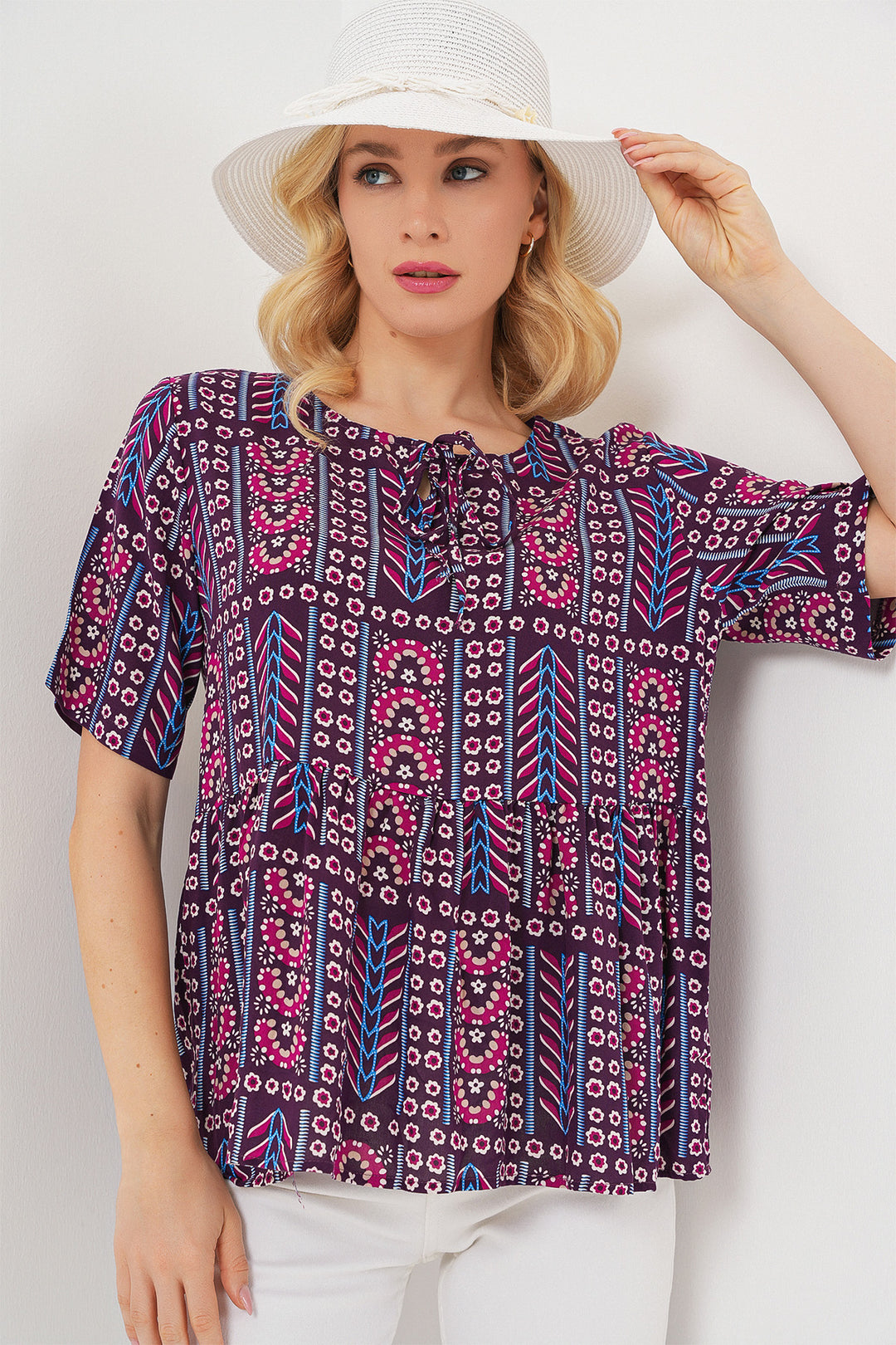 Bigdart Blouse à motifs à manches courtes pour femmes 969 - Bordeaux