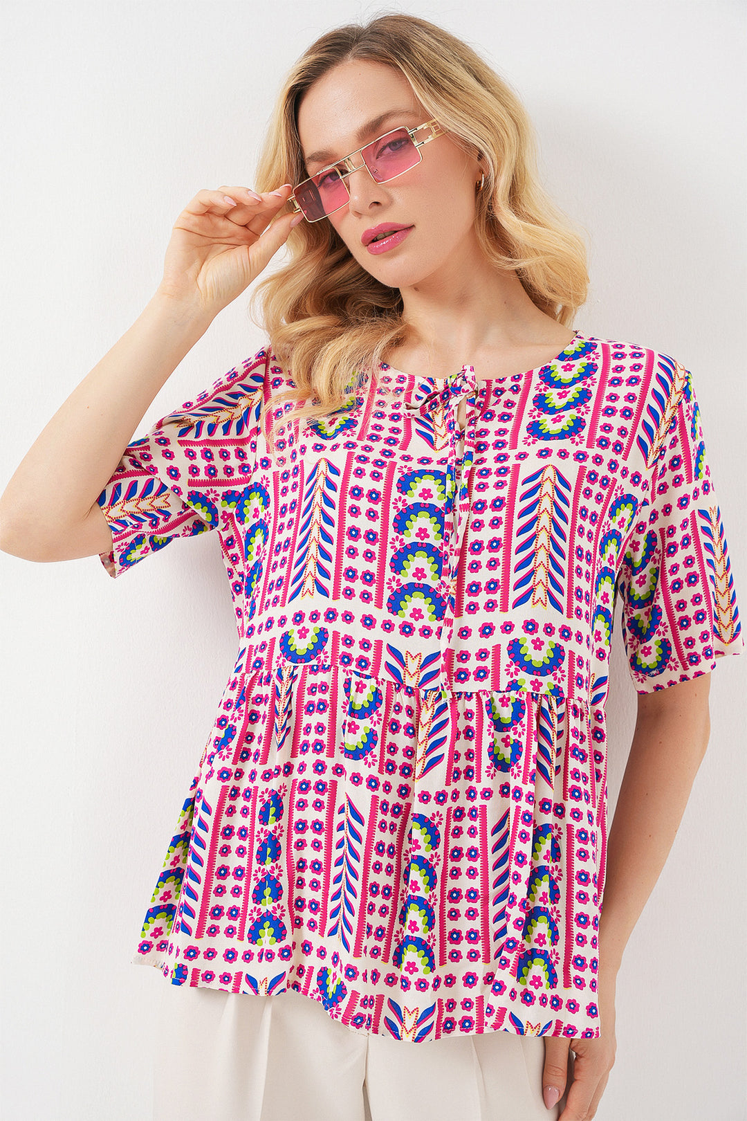 Bigdart Blouse à motifs à manches courtes pour femmes 969 - Fuchsia