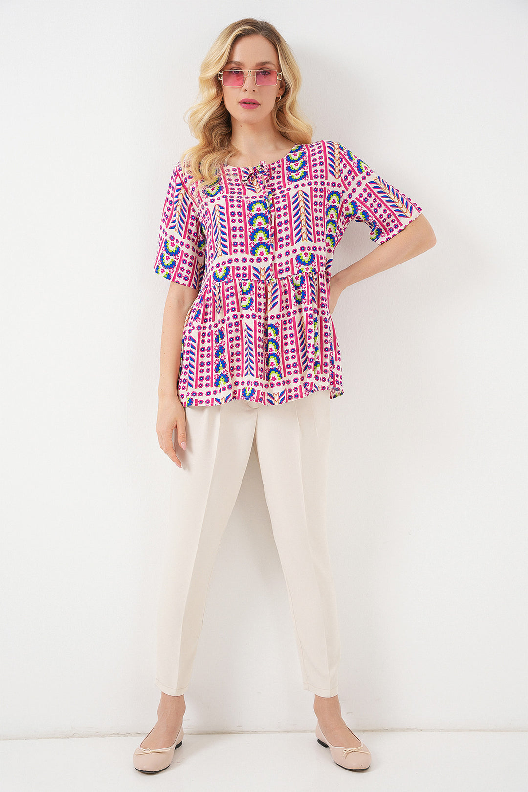 Bigdart Blouse à motifs à manches courtes pour femmes 969 - Fuchsia