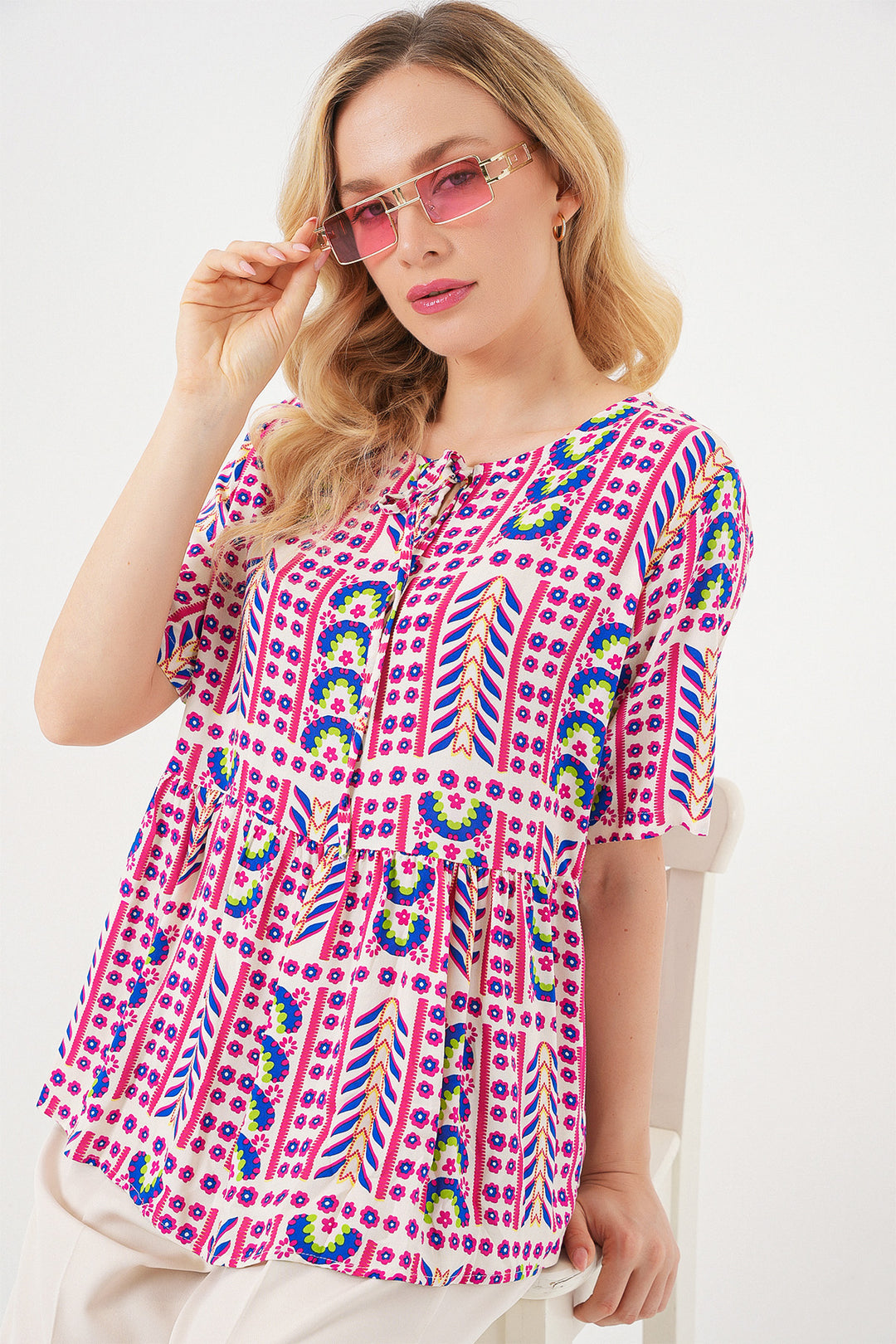 Bigdart Blouse à motifs à manches courtes pour femmes 969 - Fuchsia