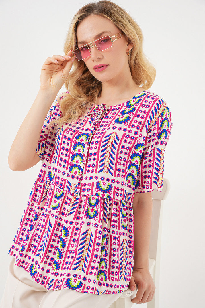 Bigdart Blouse à motifs à manches courtes pour femmes 969 - Fuchsia