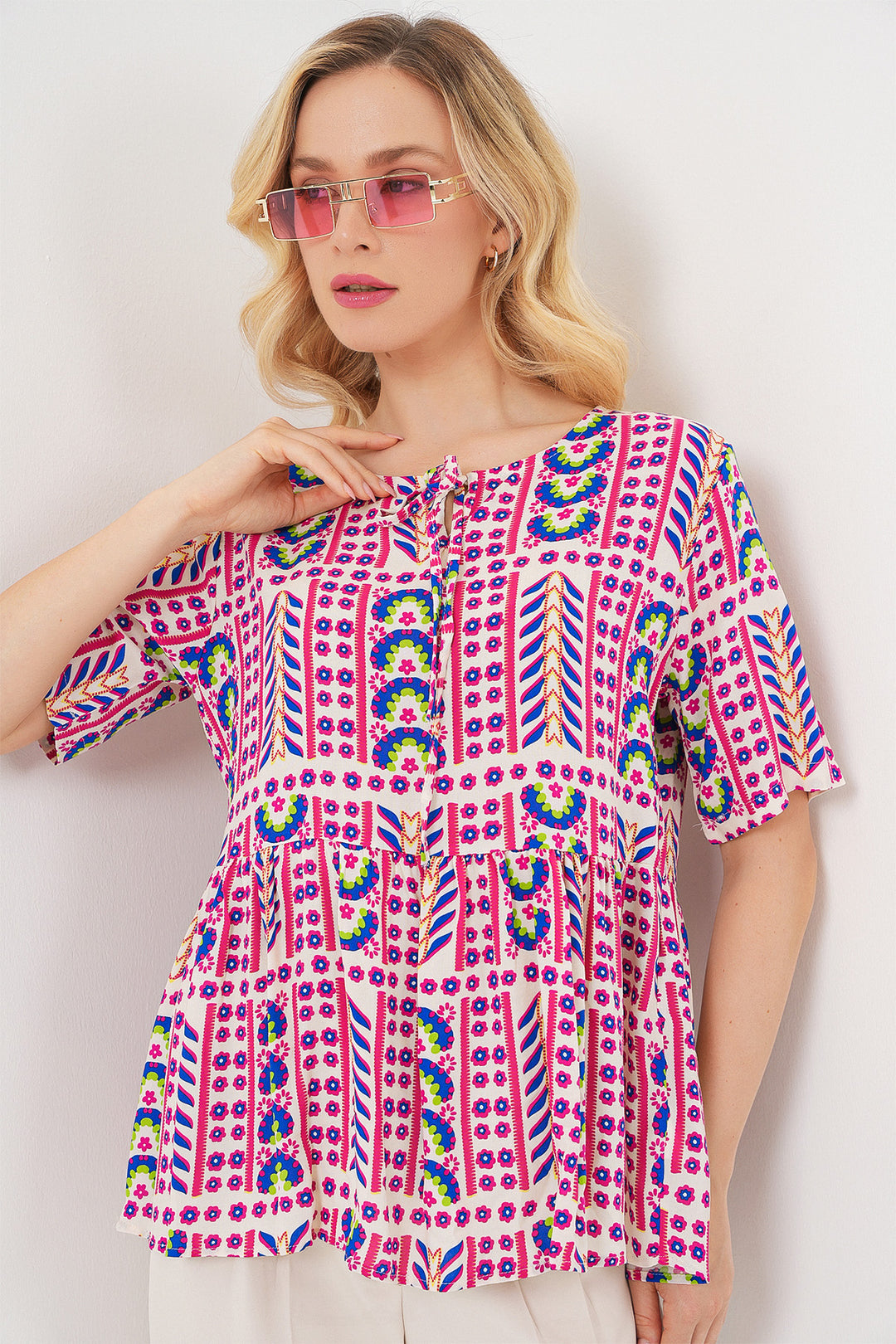 Bigdart Blouse à motifs à manches courtes pour femmes 969 - Fuchsia