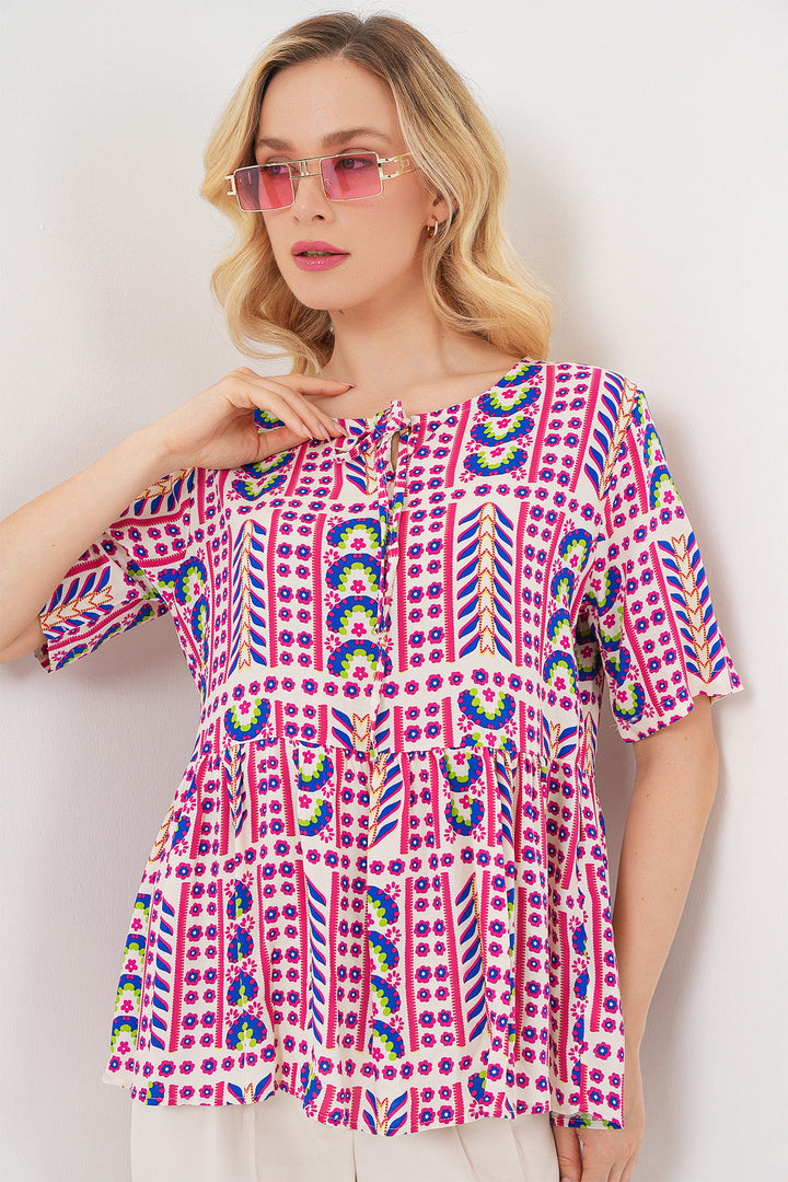 Bigdart Blouse à motifs à manches courtes pour femmes 969 - Fuchsia