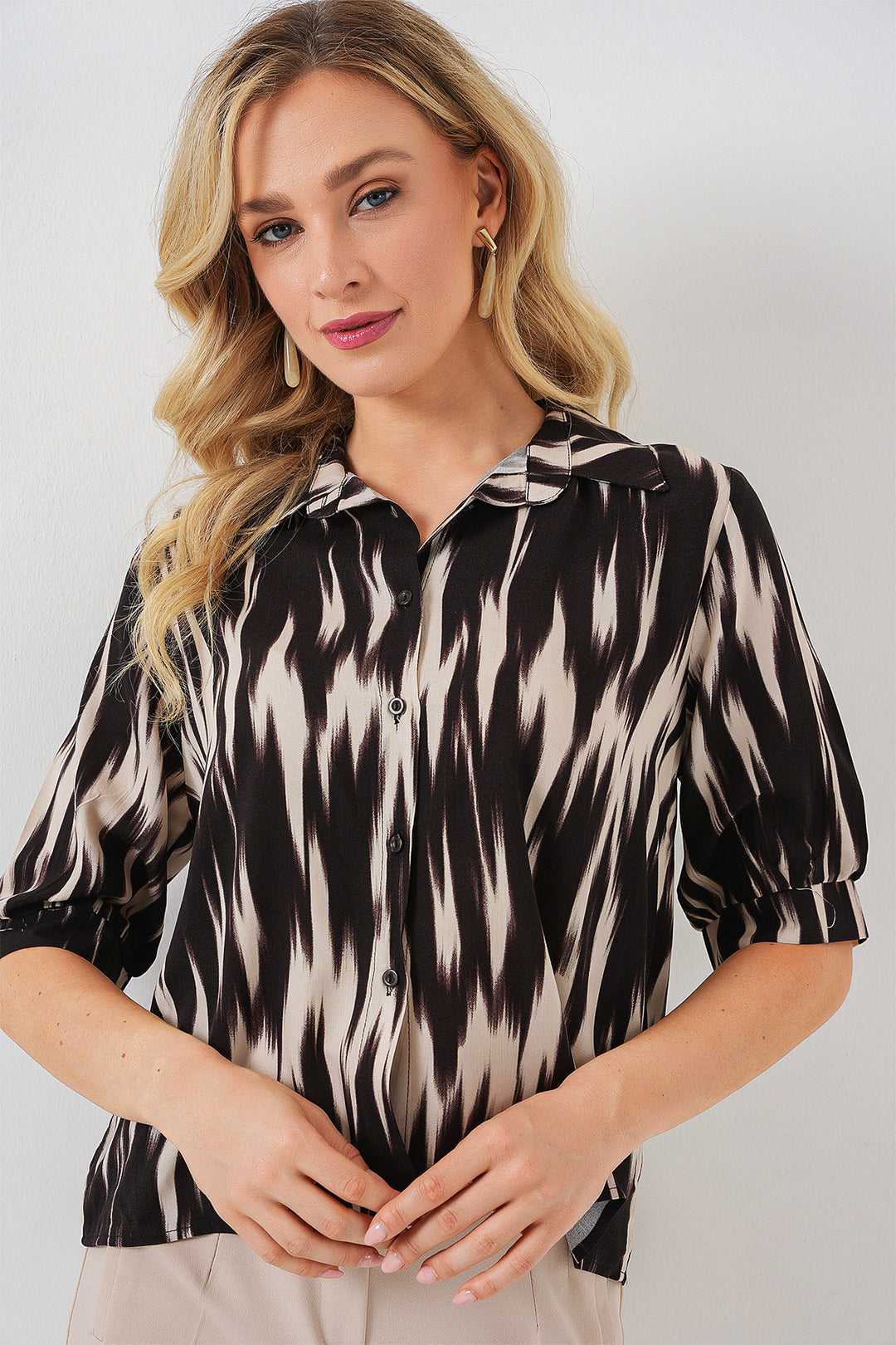 Bigdart Chemisier court à motifs pour femme 20337 - Noir