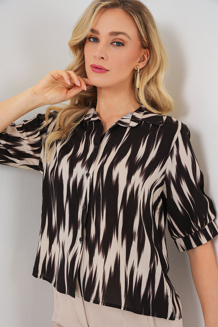 Bigdart Chemisier court à motifs pour femme 20337 - Noir