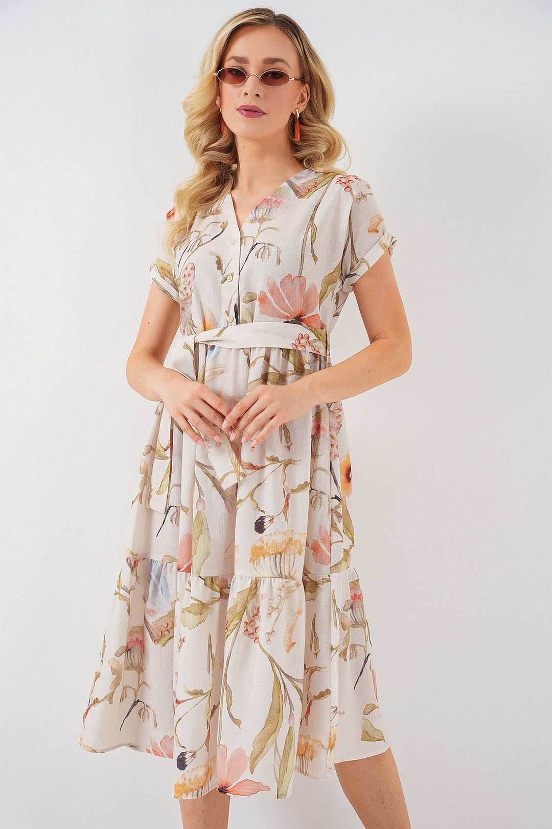 Bigdart Robe à manches courtes imprimée femme 2558 - Crème