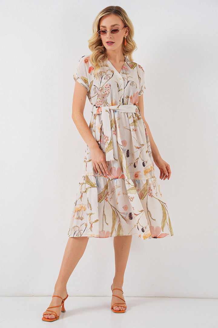 Bigdart Robe à manches courtes imprimée femme 2558 - Crème