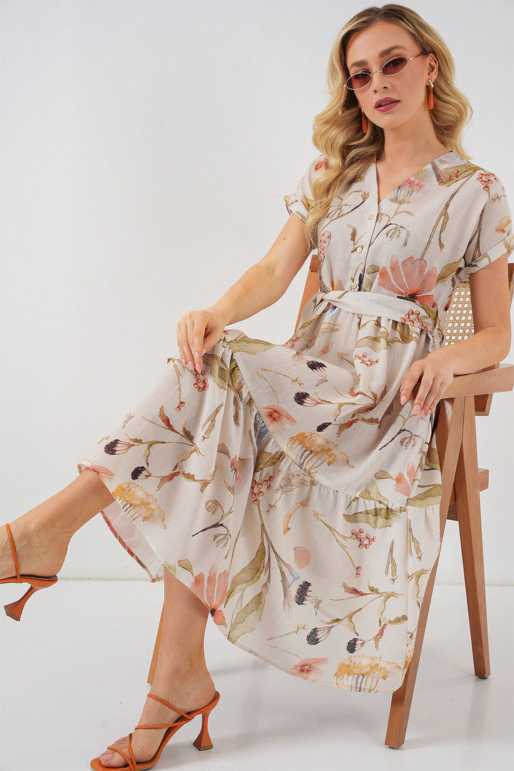 Bigdart Robe à manches courtes imprimée femme 2558 - Crème