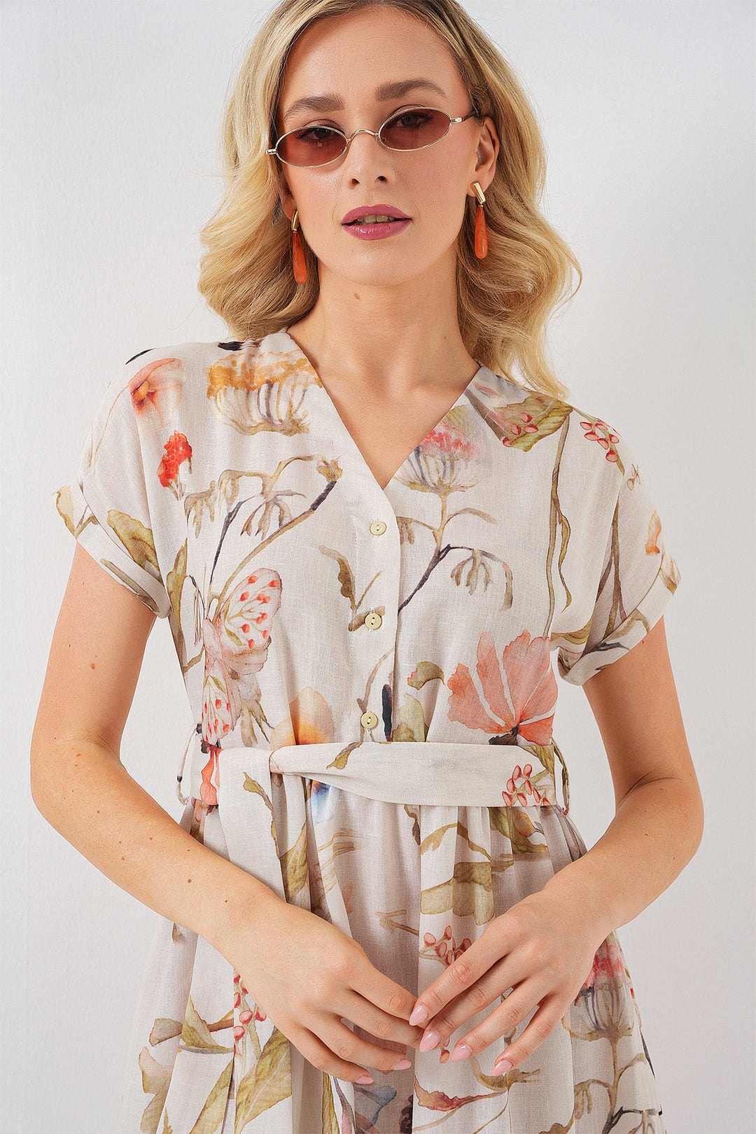 Bigdart Robe à manches courtes imprimée femme 2558 - Crème