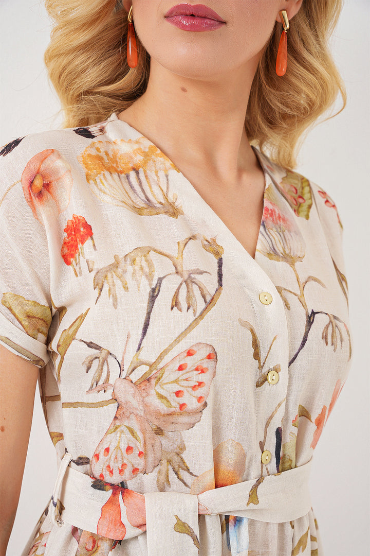 Bigdart Robe à manches courtes imprimée femme 2558 - Crème