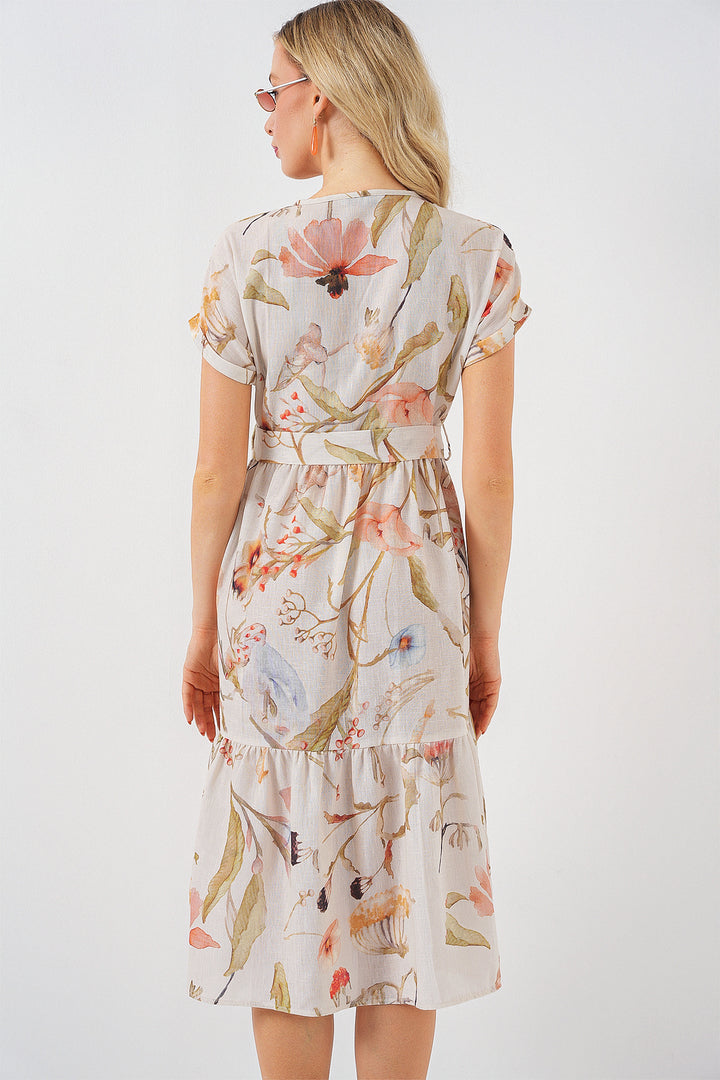 Bigdart Robe à manches courtes imprimée femme 2558 - Crème