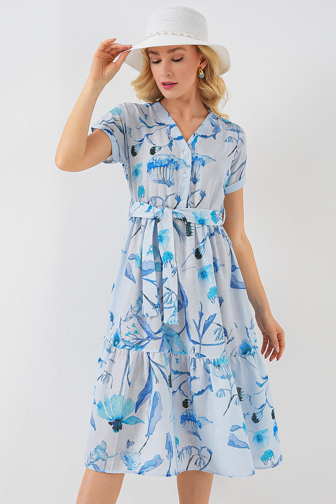 Bigdart Robe à manches courtes imprimée femme 2558 - Bleu