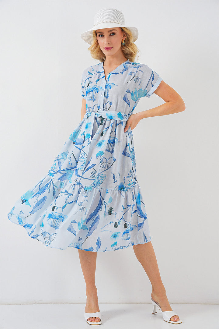 Bigdart Robe à manches courtes imprimée femme 2558 - Bleu