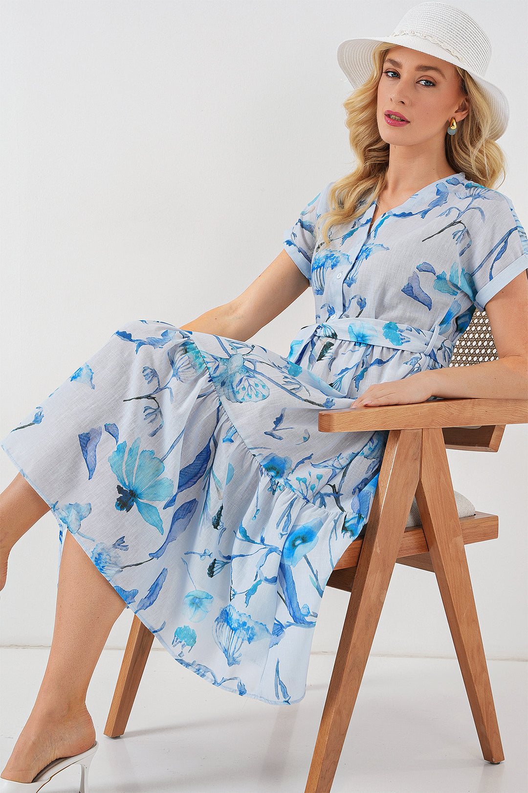 Bigdart Robe à manches courtes imprimée femme 2558 - Bleu