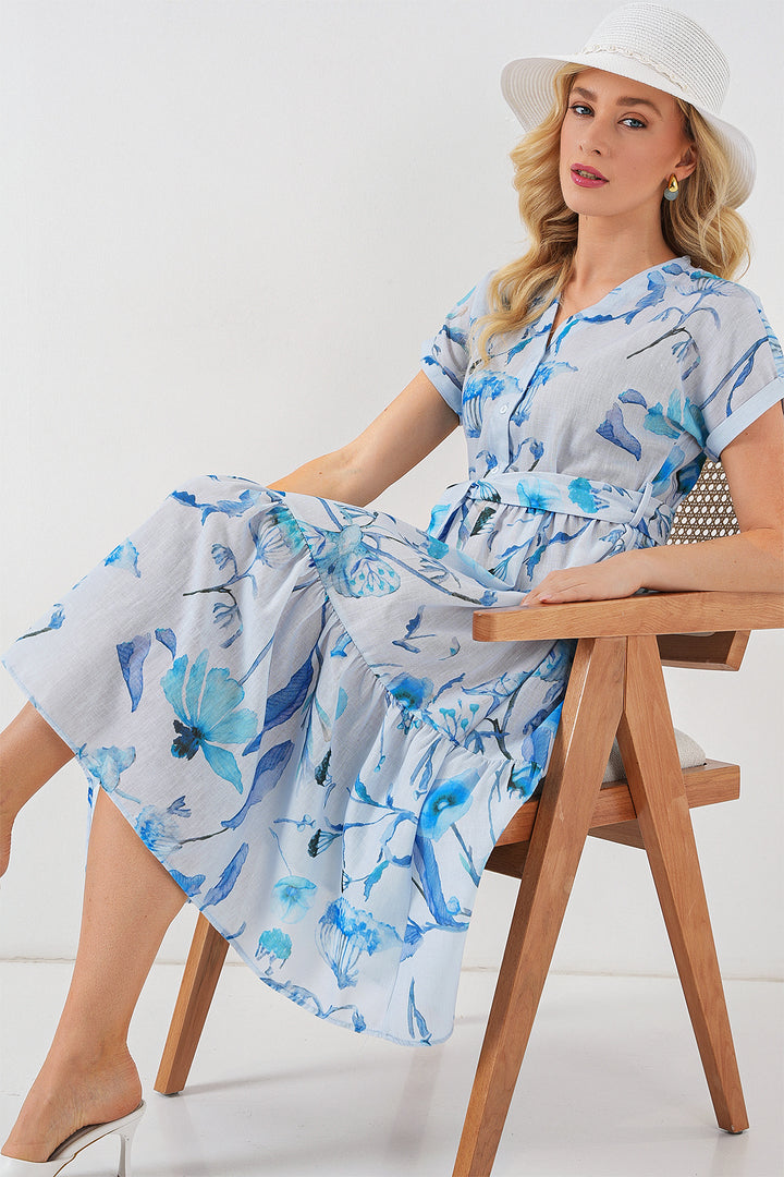 Bigdart Robe à manches courtes imprimée femme 2558 - Bleu