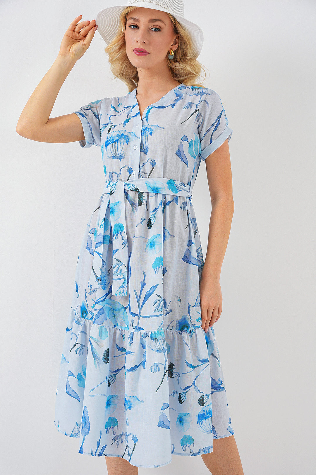 Bigdart Robe à manches courtes imprimée femme 2558 - Bleu
