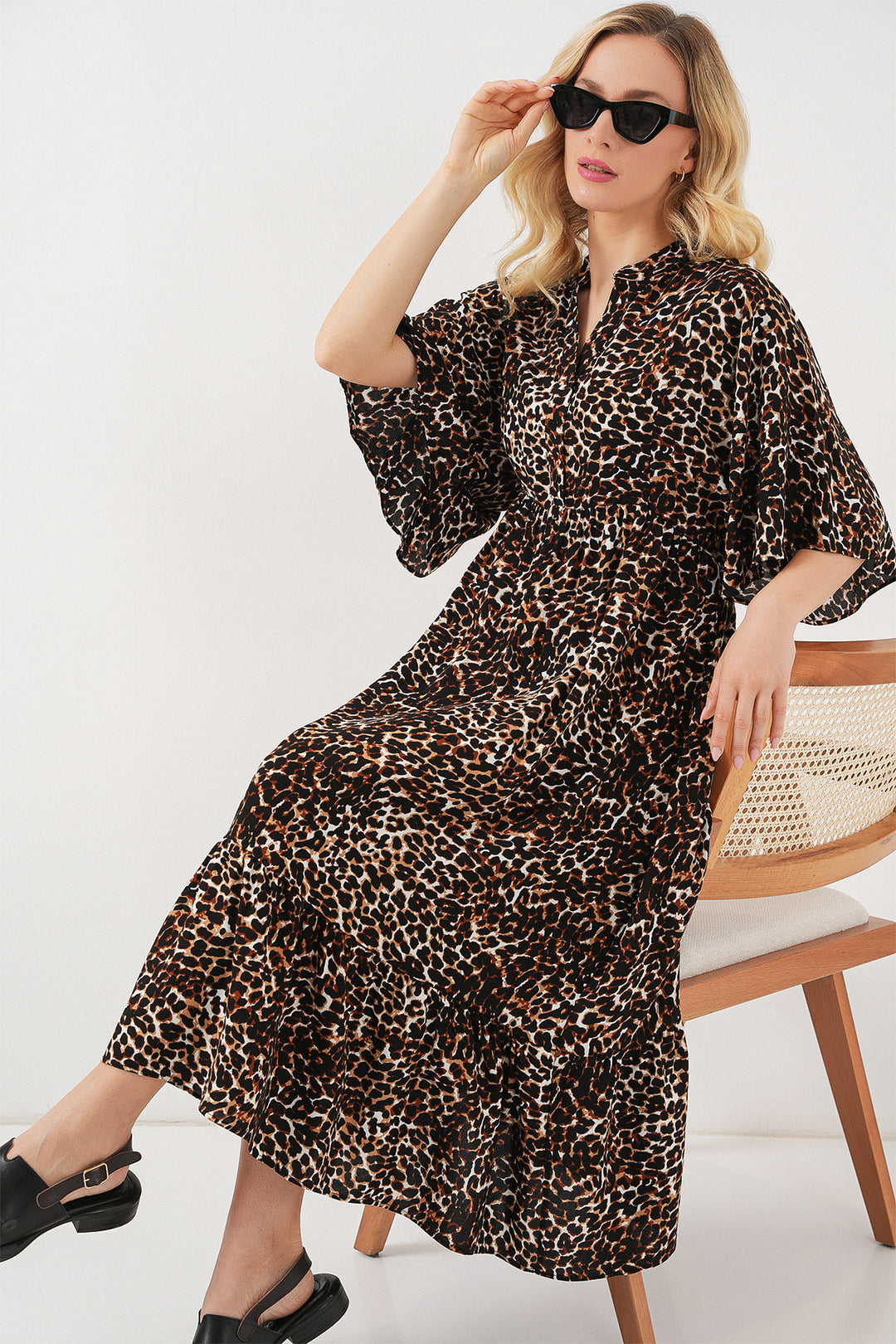 Bigdart Robe à motifs à manches courtes pour femmes 2562 - C. Marron