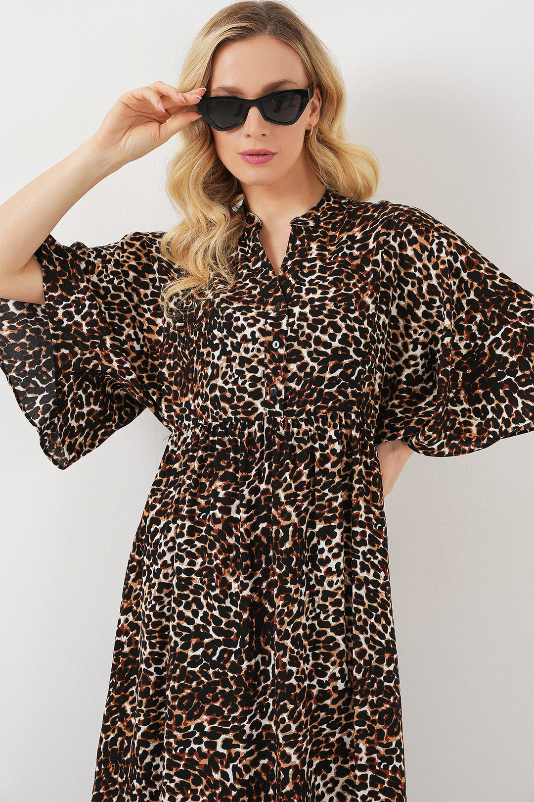 Bigdart Robe à motifs à manches courtes pour femmes 2562 - C. Marron