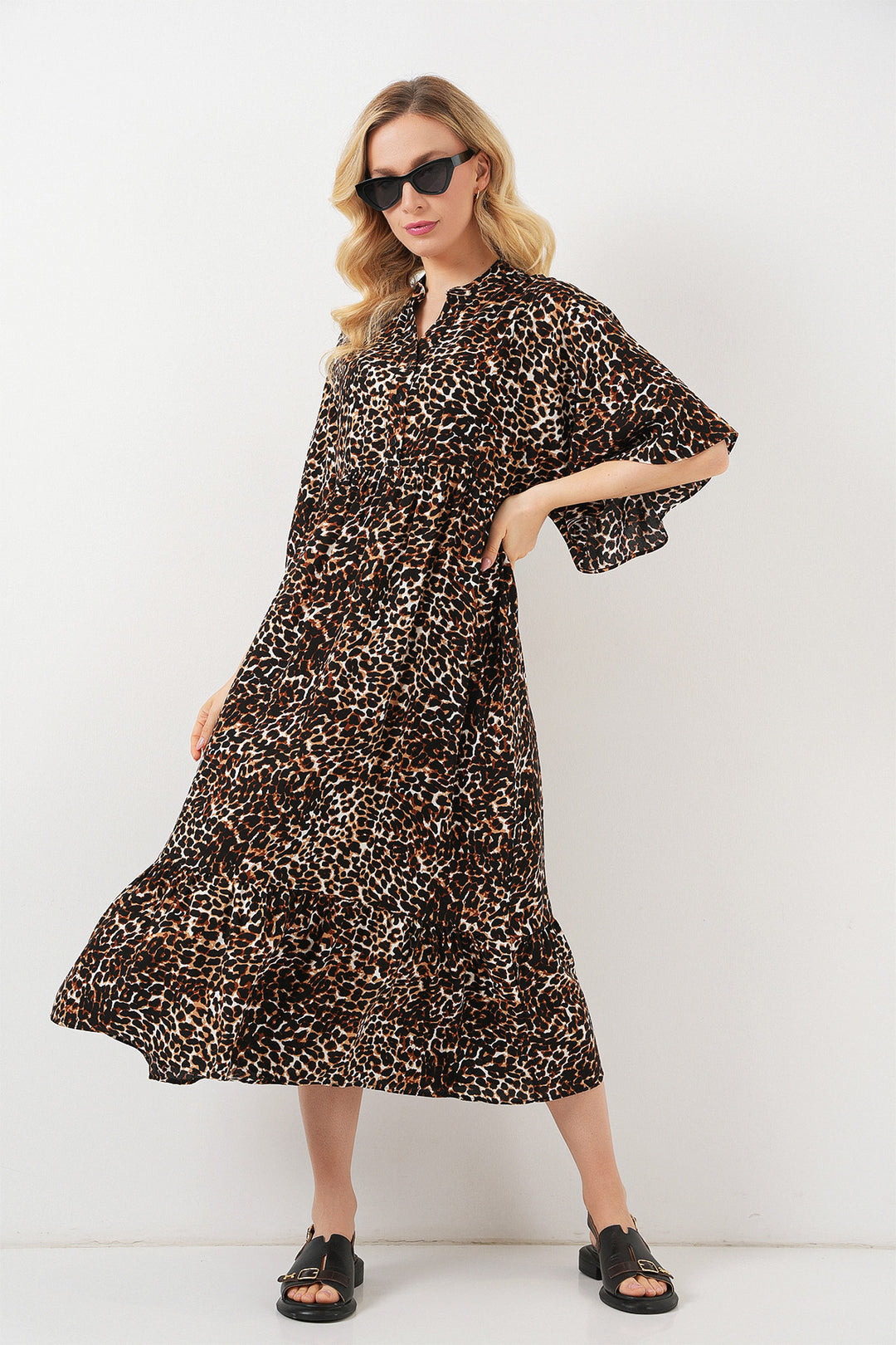 Bigdart Robe à motifs à manches courtes pour femmes 2562 - C. Marron