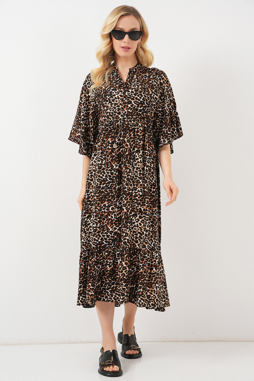 Bigdart Robe à motifs à manches courtes pour femmes 2562 - C. Marron