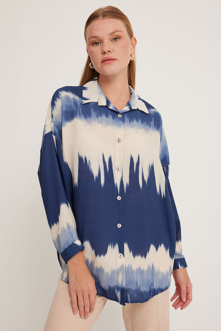 Bigdart Chemise oversize à motifs bleu marine et crème pour femme 5923