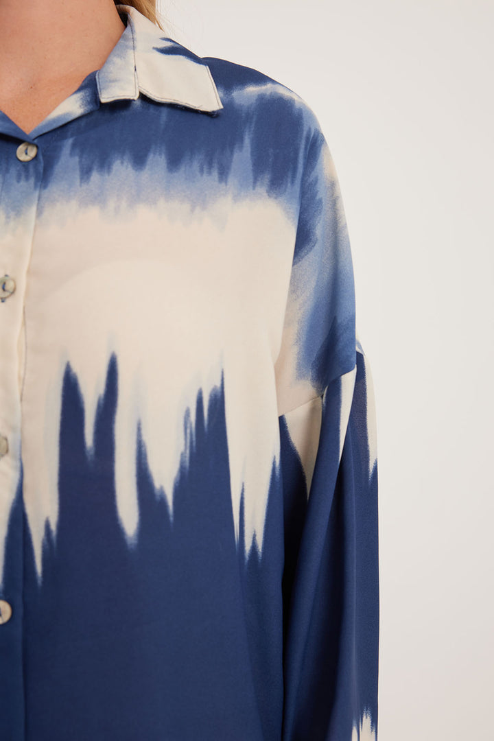 Bigdart Chemise oversize à motifs bleu marine et crème pour femme 5923