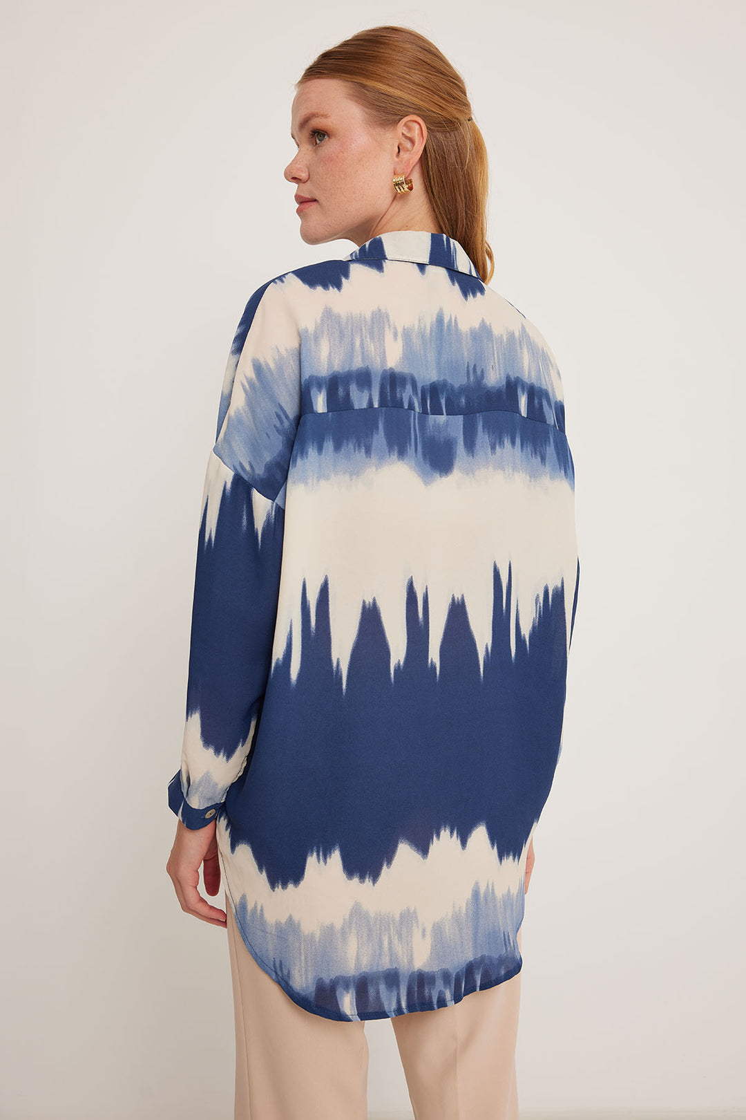 Bigdart Chemise oversize à motifs bleu marine et crème pour femme 5923