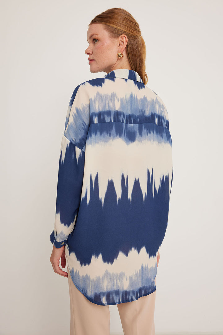 Bigdart Chemise oversize à motifs bleu marine et crème pour femme 5923